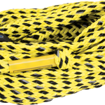 6-rider safety tube rope in yellow and black braided design, coiled with black strap holder.