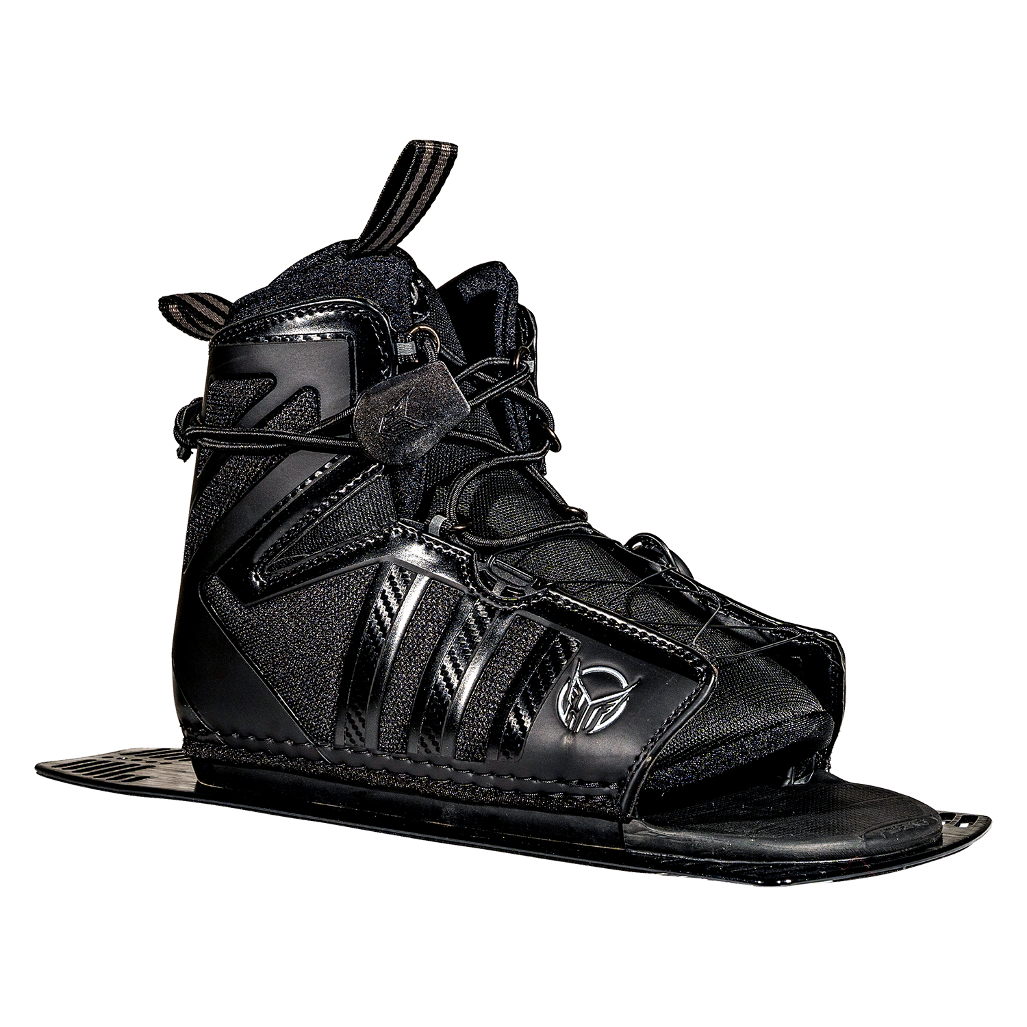 Angled view of the black Stance 130 Rear w/ ATOP boot, highlighting its ATOP dial, open-toe design, and textured panels.