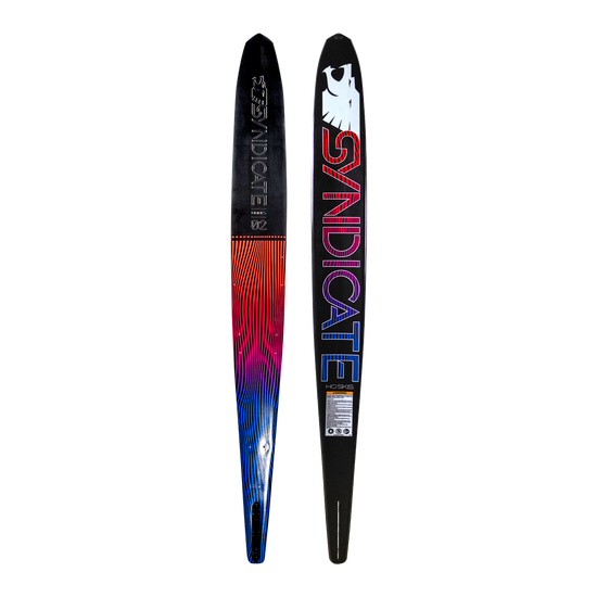Front view of Syndicate Works 02, showing both top and base designs with a gradient red-to-blue pattern.