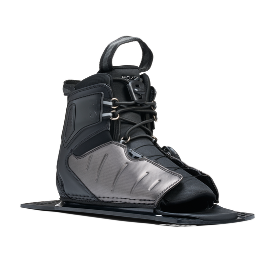 Angled view of Stance ATOP Rear Boot in black and gray with lace system and padded ankle support.