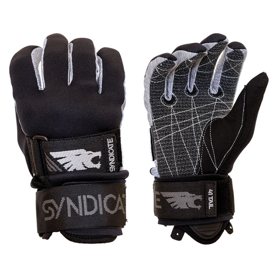 Front and back of the 41 Tail Glove in black with gray accents and Syndicate logo.
