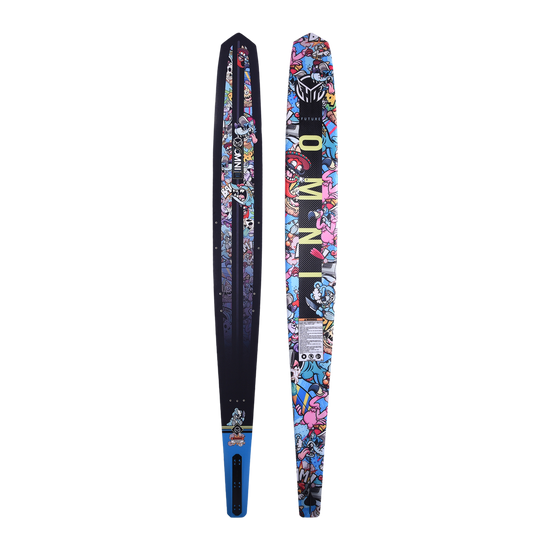 Side-by-side views of the Future OMNI - Wacky Toons waterski featuring vibrant cartoon graphics and a sleek gradient design.