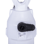 Close-up of the pump's black action switch with labeled single and double action settings.