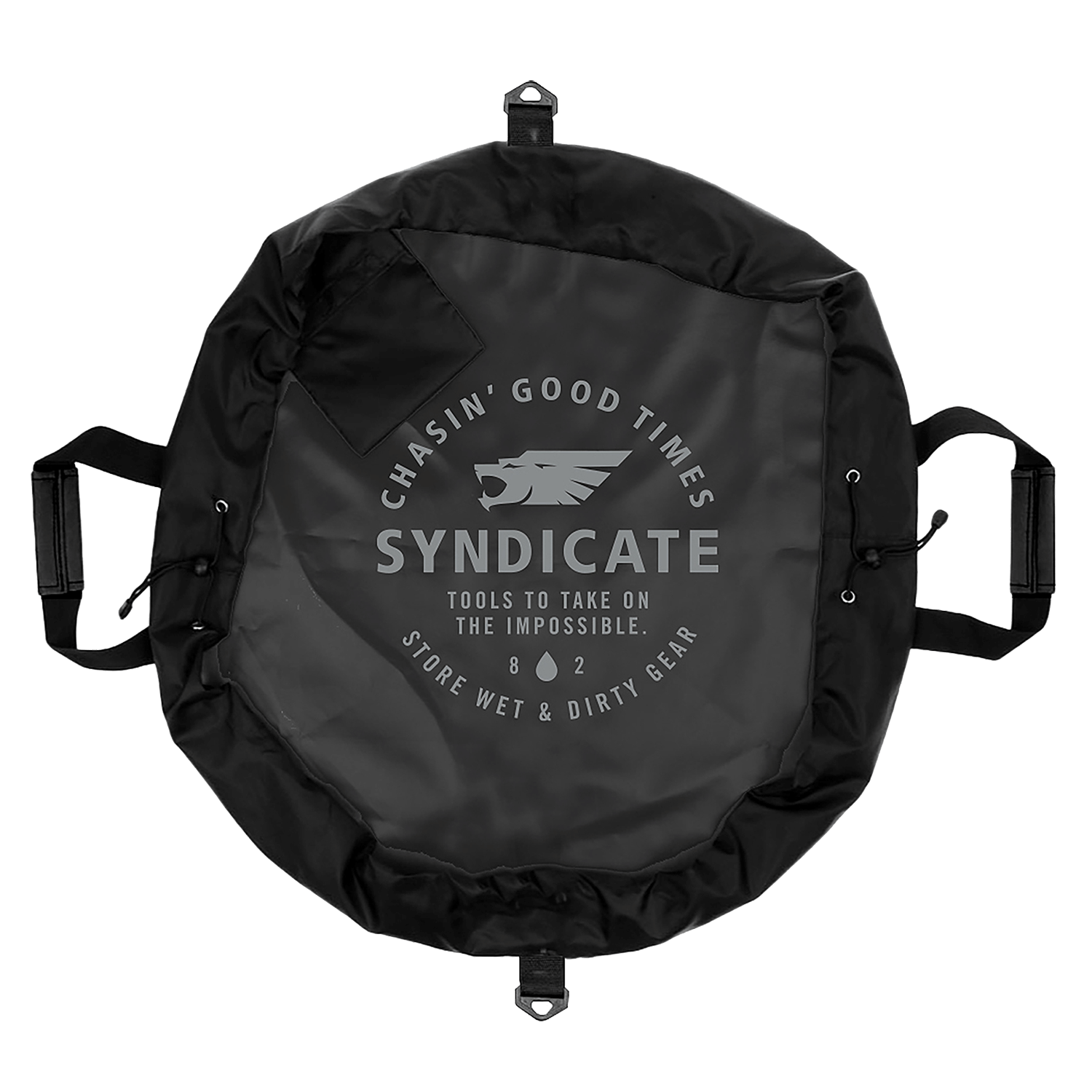 Open view of the Syndicate Cinch Changing Mat, showing a waterproof surface with adjustable cinch straps and side handles.