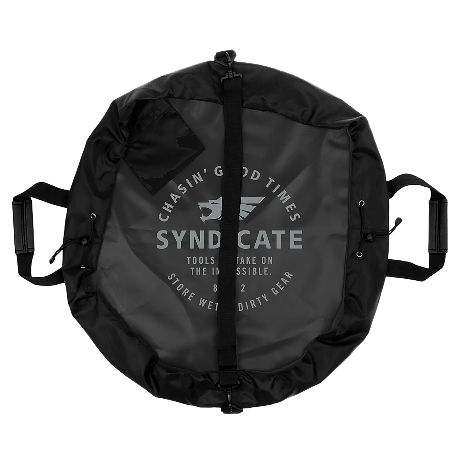 Cinched view of the Syndicate Cinch Changing Mat, showing a secured storage shape with reinforced handles and durable fabric.