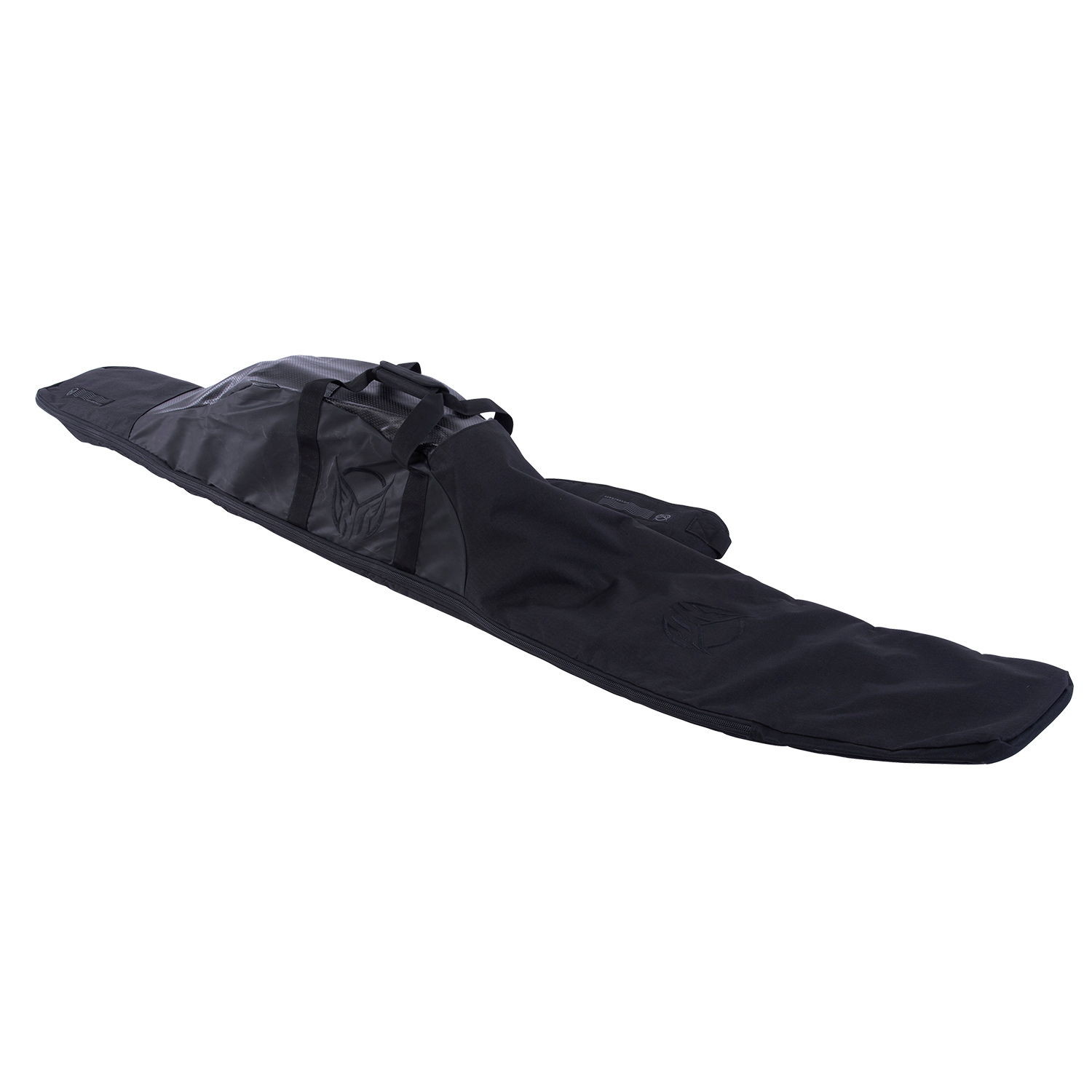 Black Hovercraft Ski Bag with a durable fabric exterior, carrying handles, and an embroidered logo on the front.