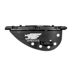Side view of the black Syndicate Adjustable Fin, featuring a sleek design, multiple adjustment holes, and a bold white logo.