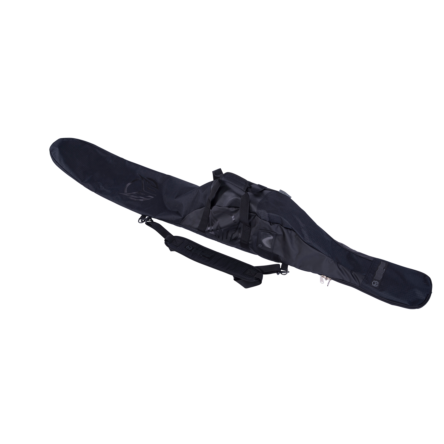 Side view of the Universal Slalom Bag - Black, displaying its flat, streamlined shape with carrying handles.