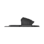 Side view of Rear Toe Plate displaying the black footbed, adjustable toe strap, and vented baseplate.