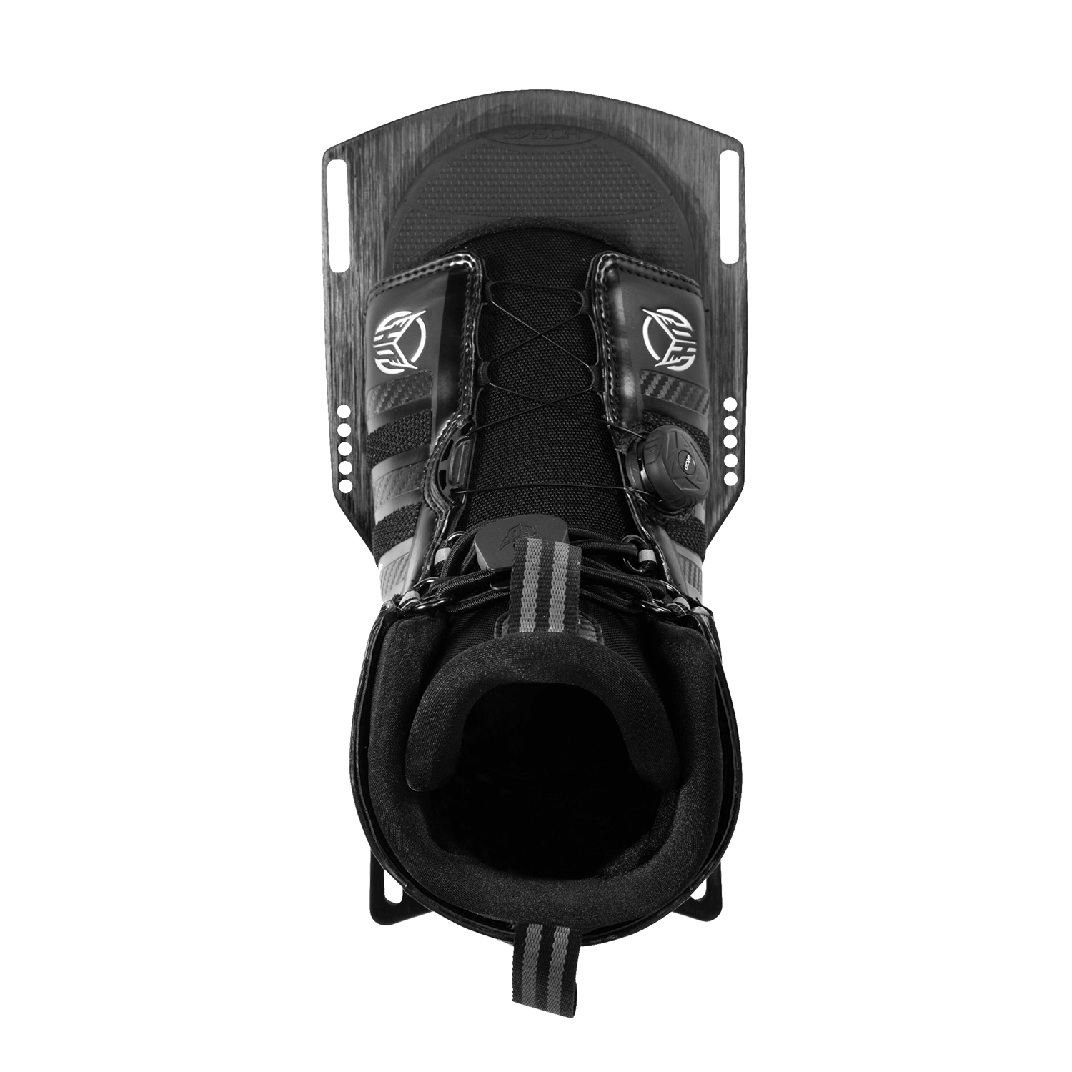 Top view of the black Stance 130 Front w/ ATOP boot, displaying the open-toe design, laces, and dial closure.