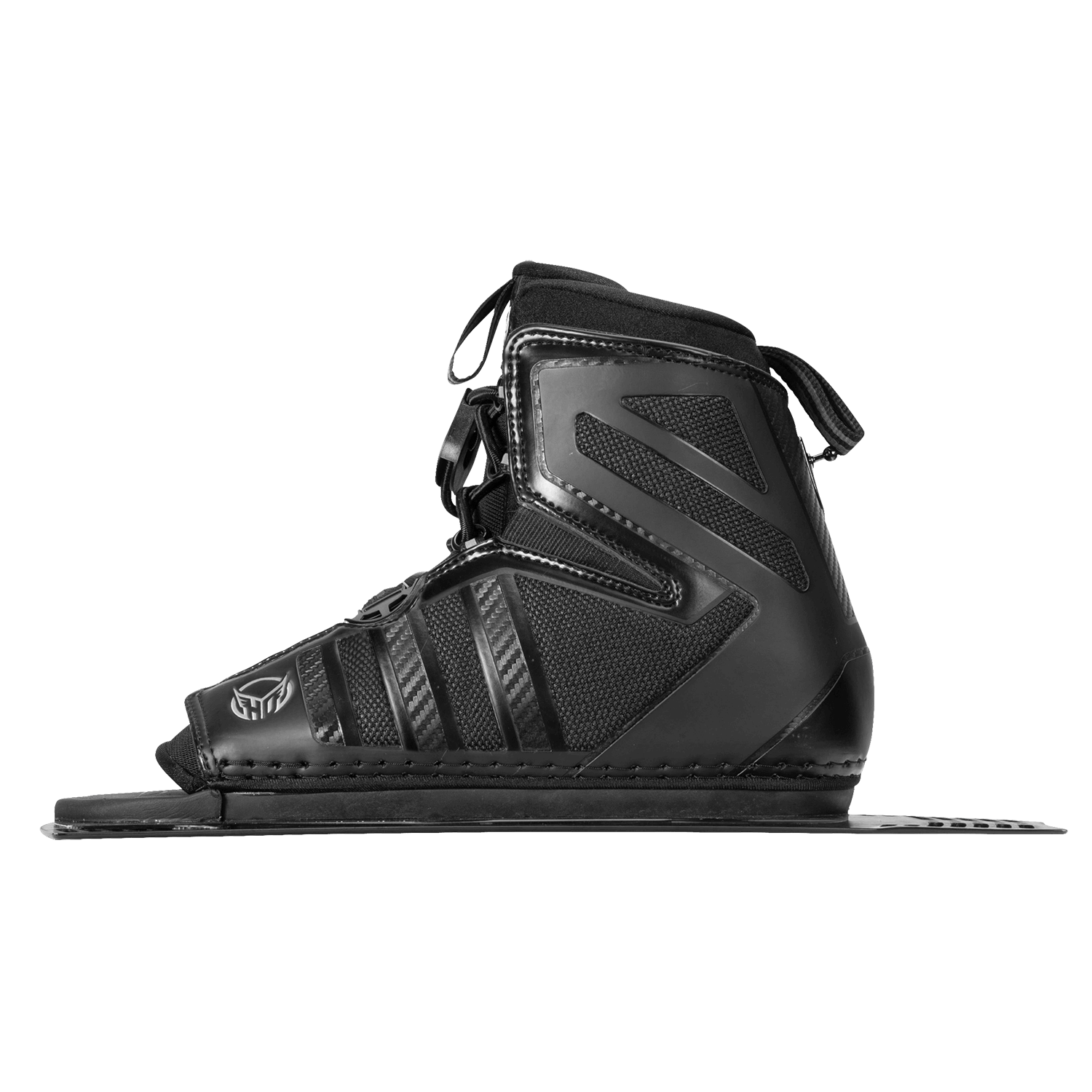 Right side view of the black Stance 130 Rear w/ ATOP boot, with reinforced stitching, textured side panels, and open-toe fit.