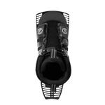 Top view of the black Stance 130 Rear w/ ATOP boot, displaying its cushioned liner, striped pull-tab, and ATOP lacing system.