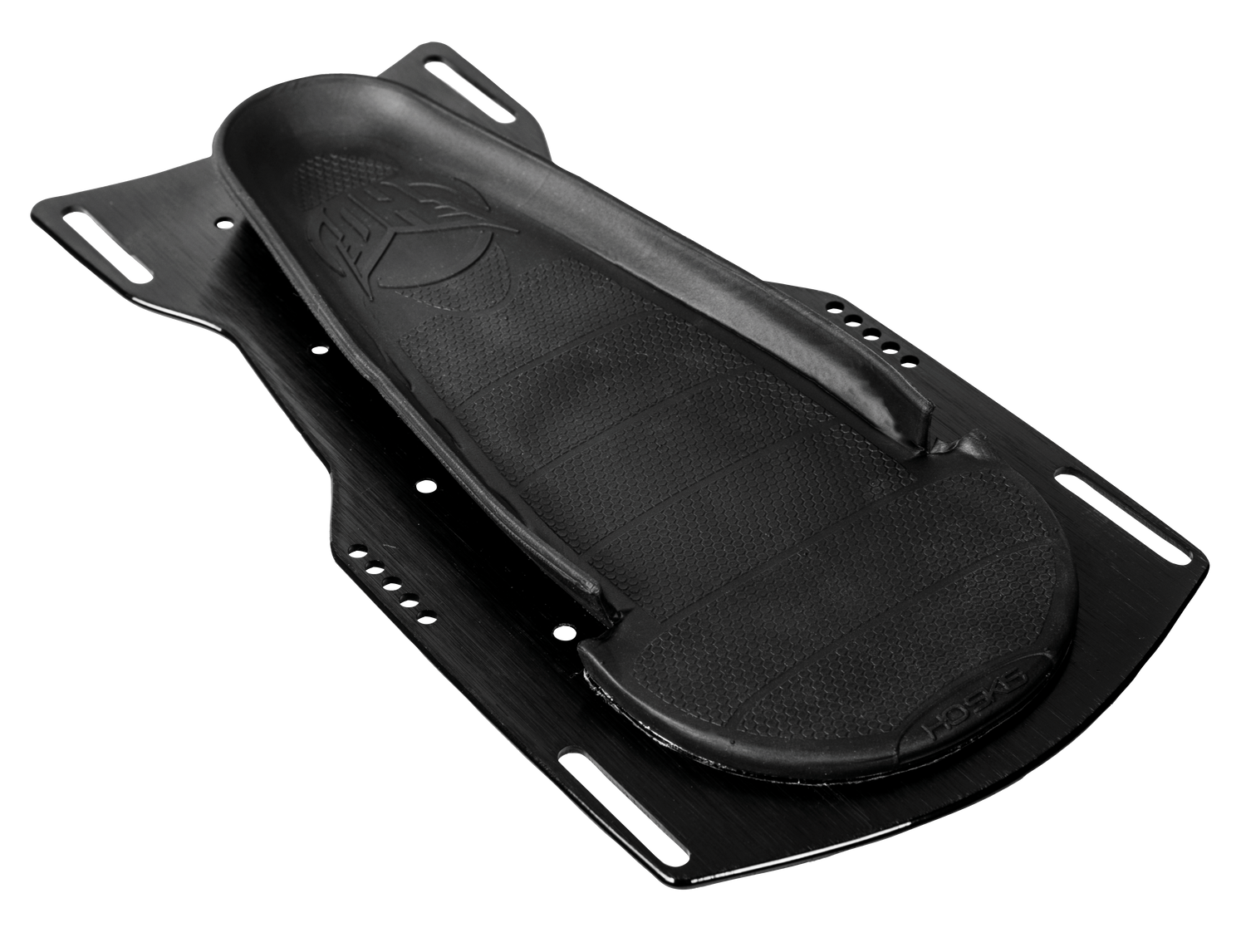 Angled view of the black Stance Boot Front Plate w/ Footbed, highlighting its textured surface and raised foot support.
