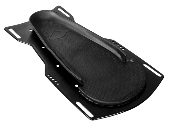 Angled view of the black Stance Boot Front Plate w/ Footbed, highlighting its textured surface and raised foot support.