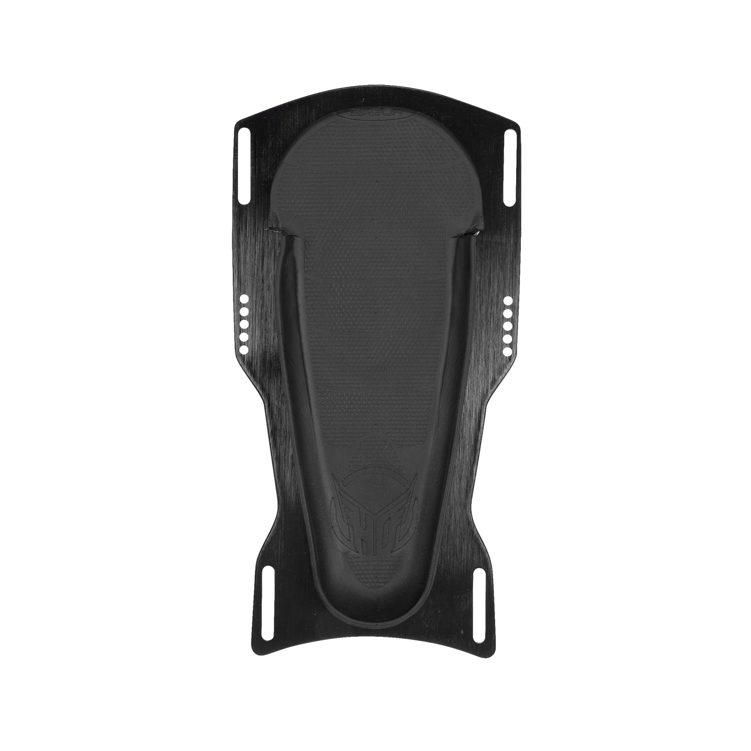 Top view of the black Stance Boot Front Plate w/ Footbed, showing its contoured footbed and mounting slots.