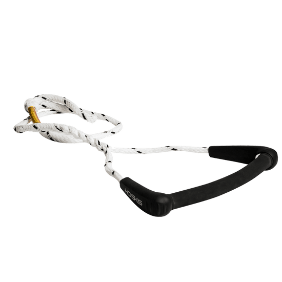 Black Limited Handle ARC waterski handle with an ergonomic arc design and a white mainline rope featuring black accents.
