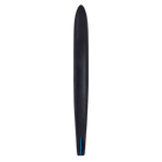 Bottom view of the Excel Combos waterski, showing a sleek black design with a narrow tail.