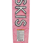 Base view of Womens Omni 2022 ski in pink with bold "HO SKIS" text, a floral pattern, and a sleek tapered design.