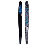 Side-by-side view of Omni 2023 waterski showing the black top with a blue swirl pattern and the base with a marbled design.