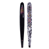 Top-down view of the Future Omni Monster 2023 water ski displaying the black deck and bold monster illustration.