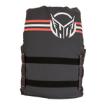 Back view of Youth Hot Shot Vest in black with red and white stripe details and a large HO Sports logo.