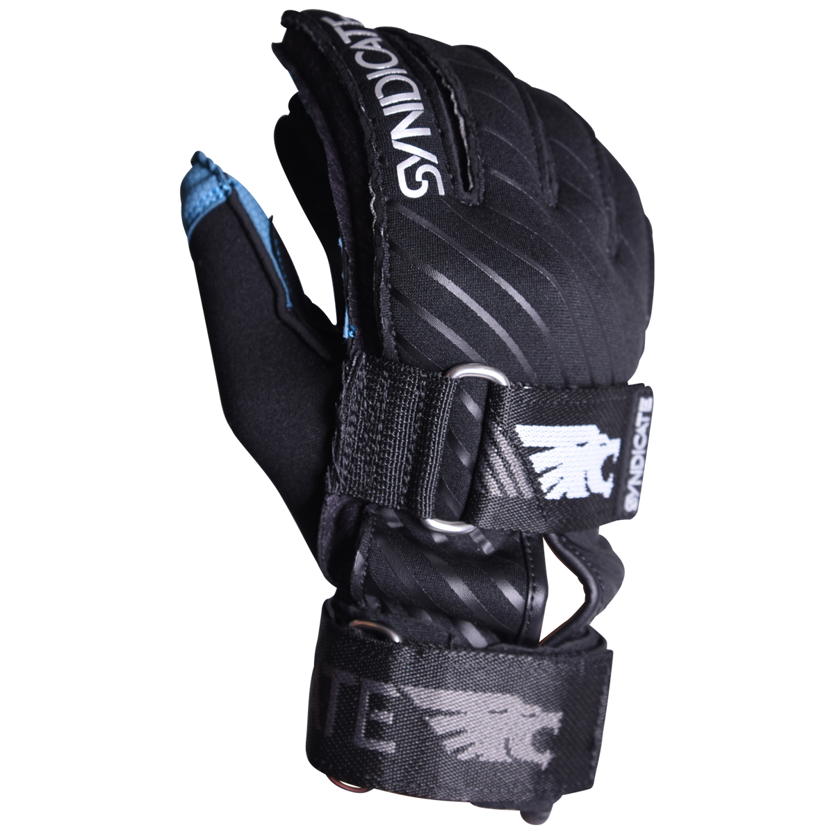 Side view of the Syndicate Connect Inside Out glove, featuring black fabric, white logo details, and reinforced fingers.