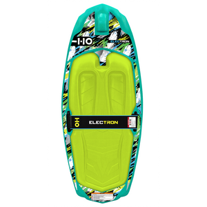 Top-down view of Electron kneeboard in teal and lime green with graphic print and HO logo.