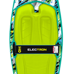 Top view of Electron kneeboard in teal with lime green pad and black strap across center.