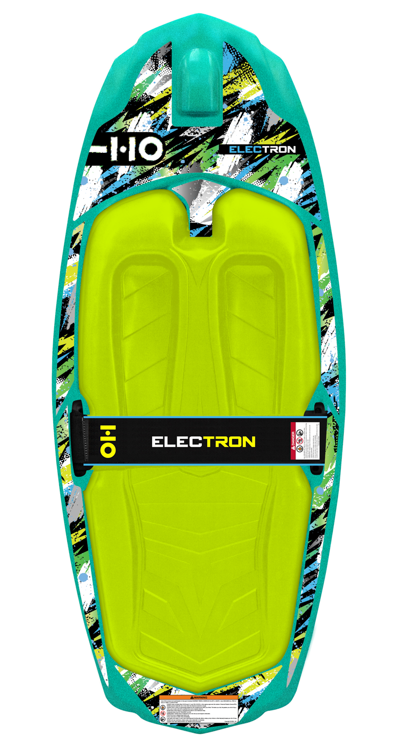 Top view of Electron kneeboard in teal with lime green pad and black strap across center.
