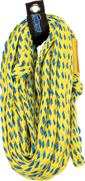 4-rider safety tube rope in yellow and blue braided design with black strap holder.