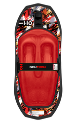 Top view of Neutron kneeboard in black with red pad, black strap, and multicolor graphic edges.