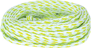 Coiled 6-Rider Classic Tube Rope with white, yellow, and green braided design.