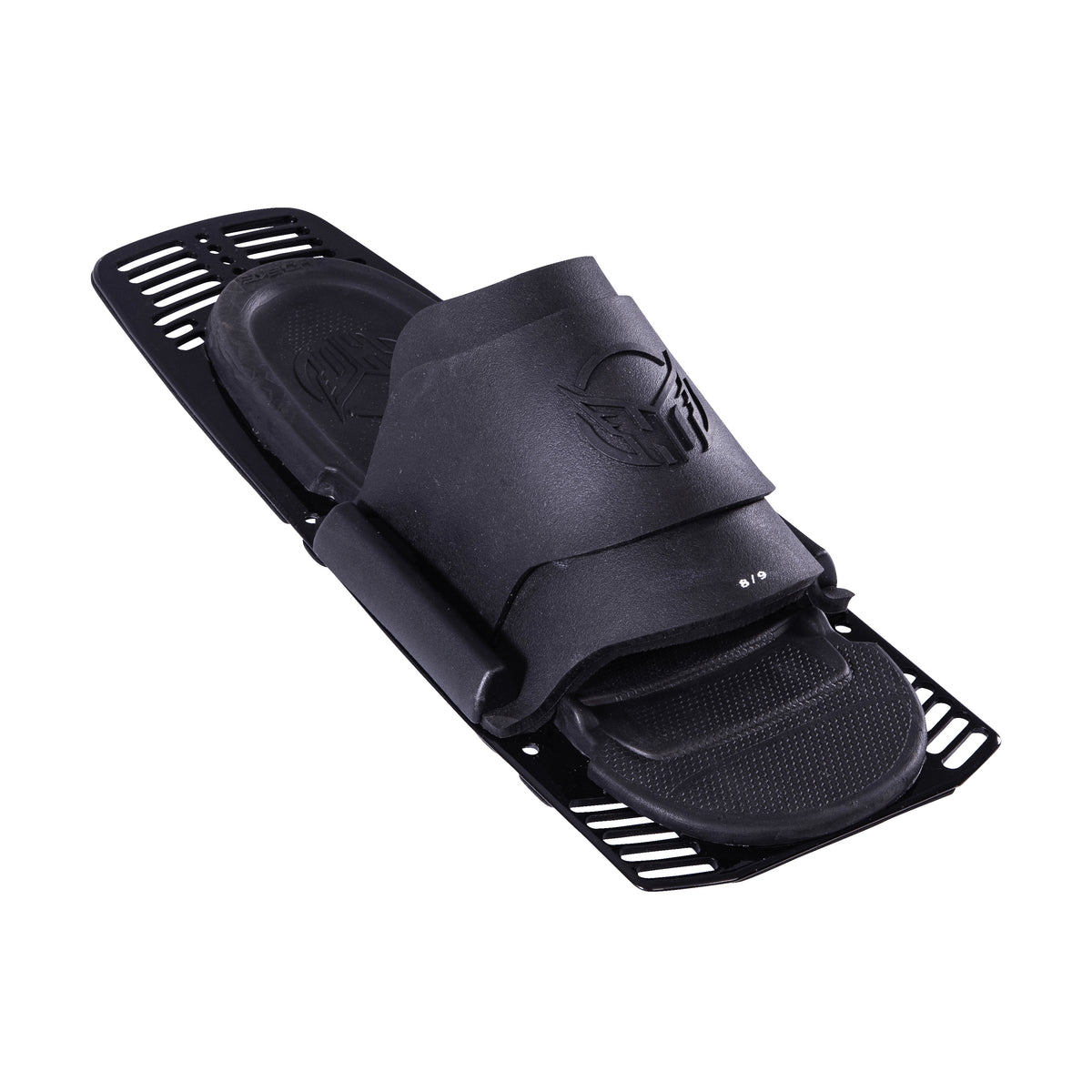 Angled view of Rear Toe Plate in black with embossed HO logo and vented mounting plate.