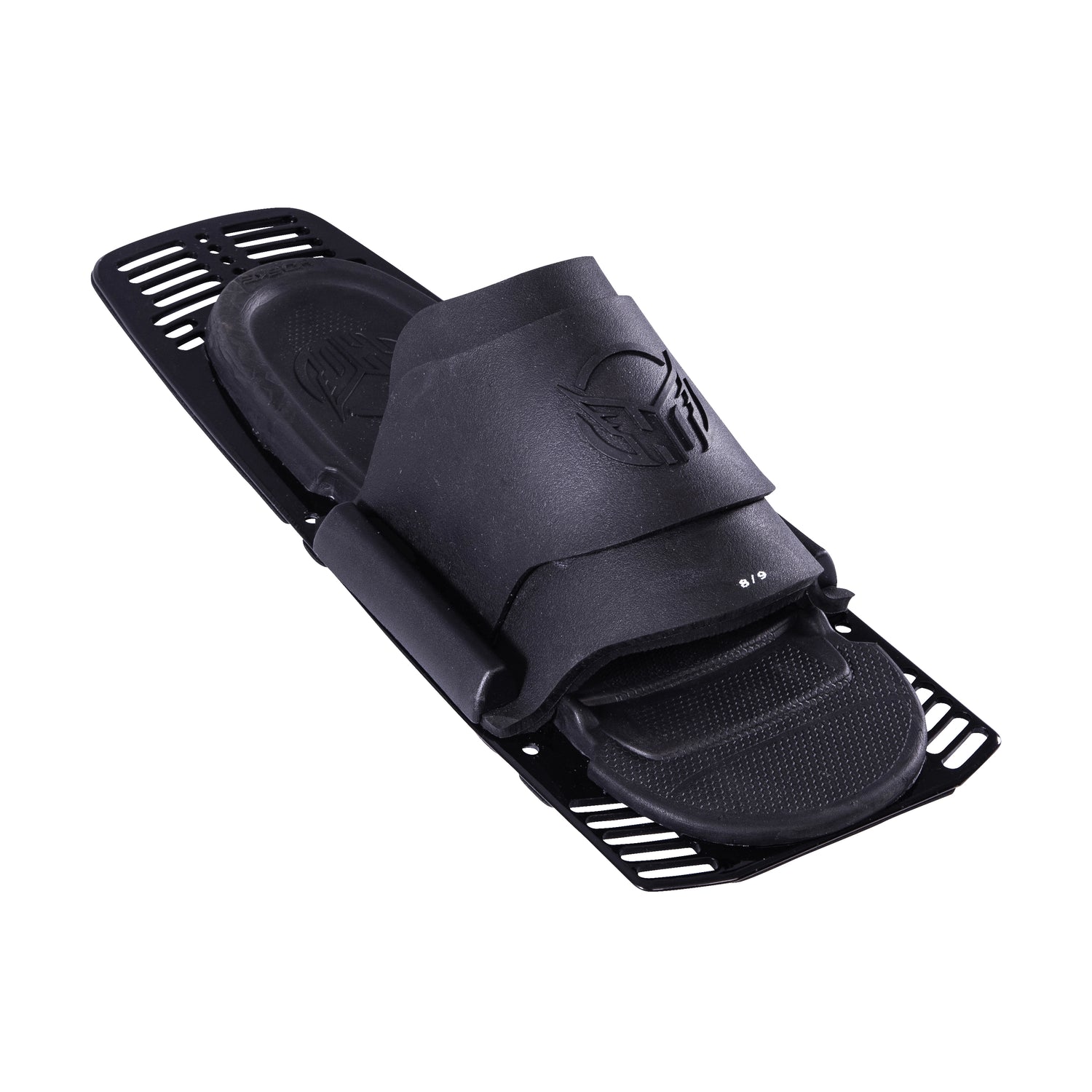 Angled view of Rear Toe Plate in black with embossed HO logo and vented mounting plate.