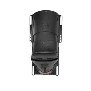 Top view of Animal Front ski boot in black showing embossed HO logo and mounting plate.