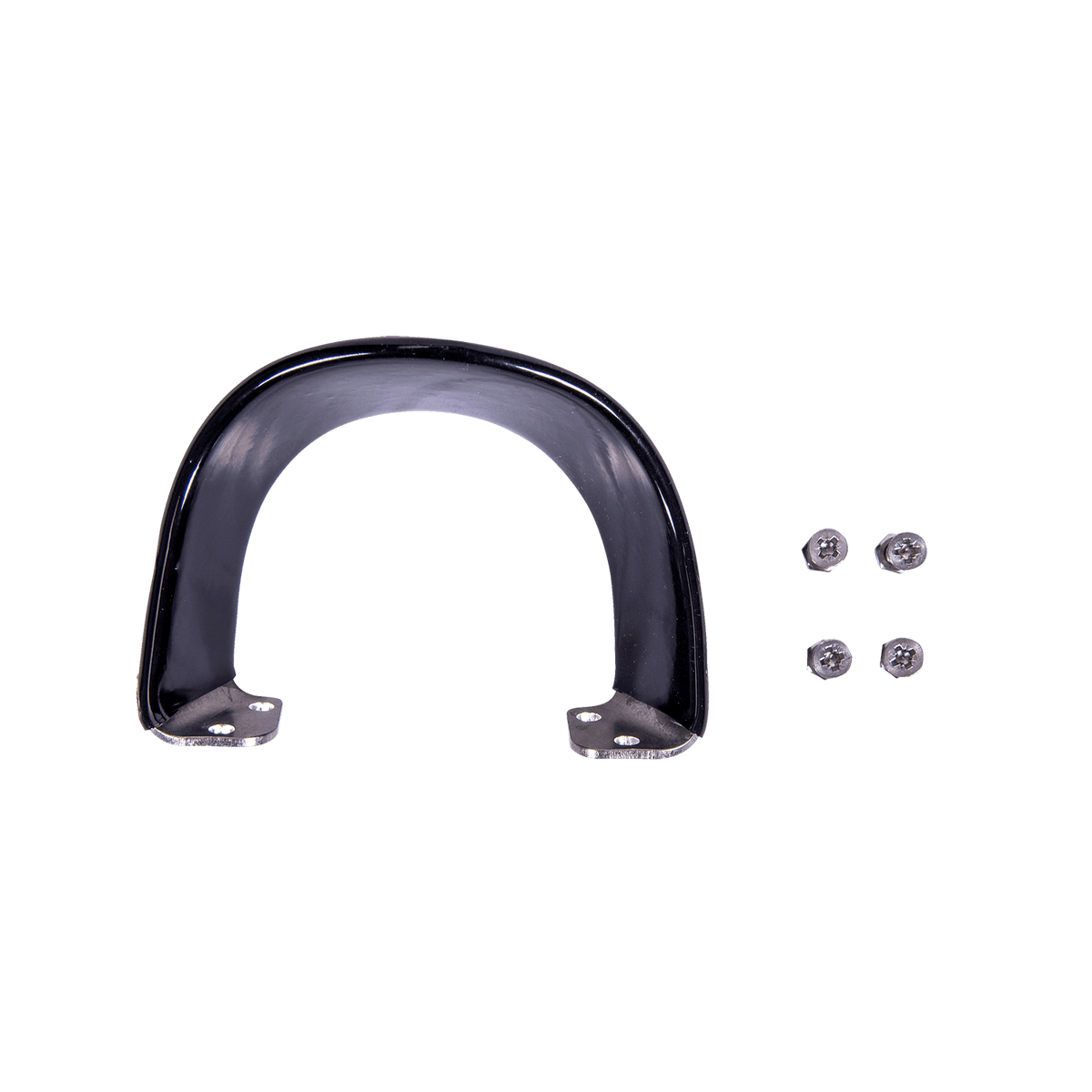 Front view of Syndicate Hardshell Toe Loop in black arch shape with four stainless steel screws.