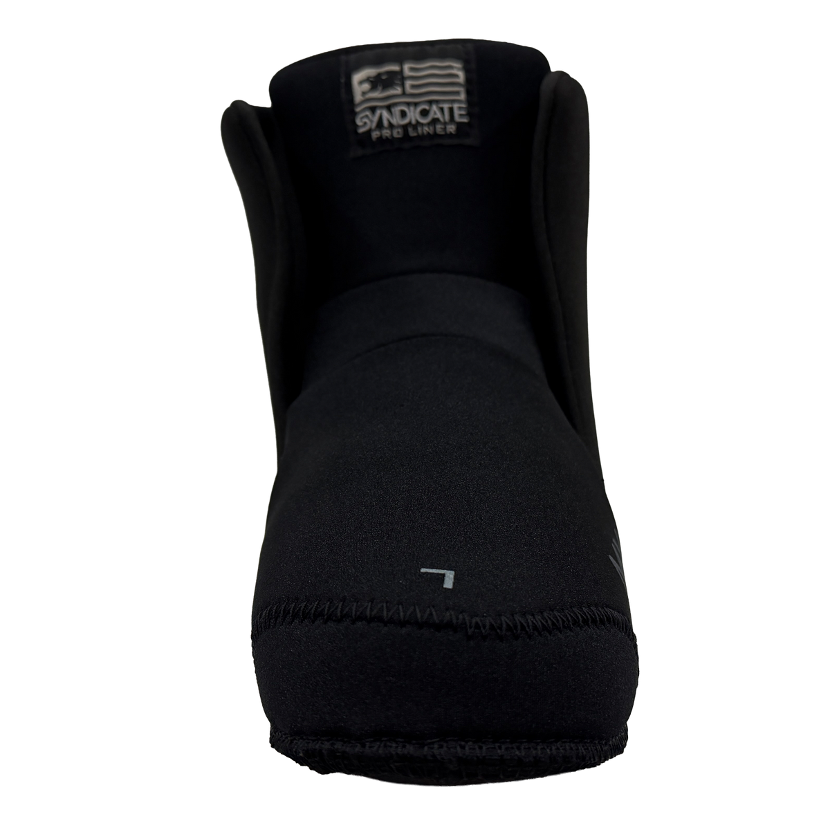 Front view of Syndicate Hardshell Liner in black neoprene with Syndicate Pro Liner tag.
