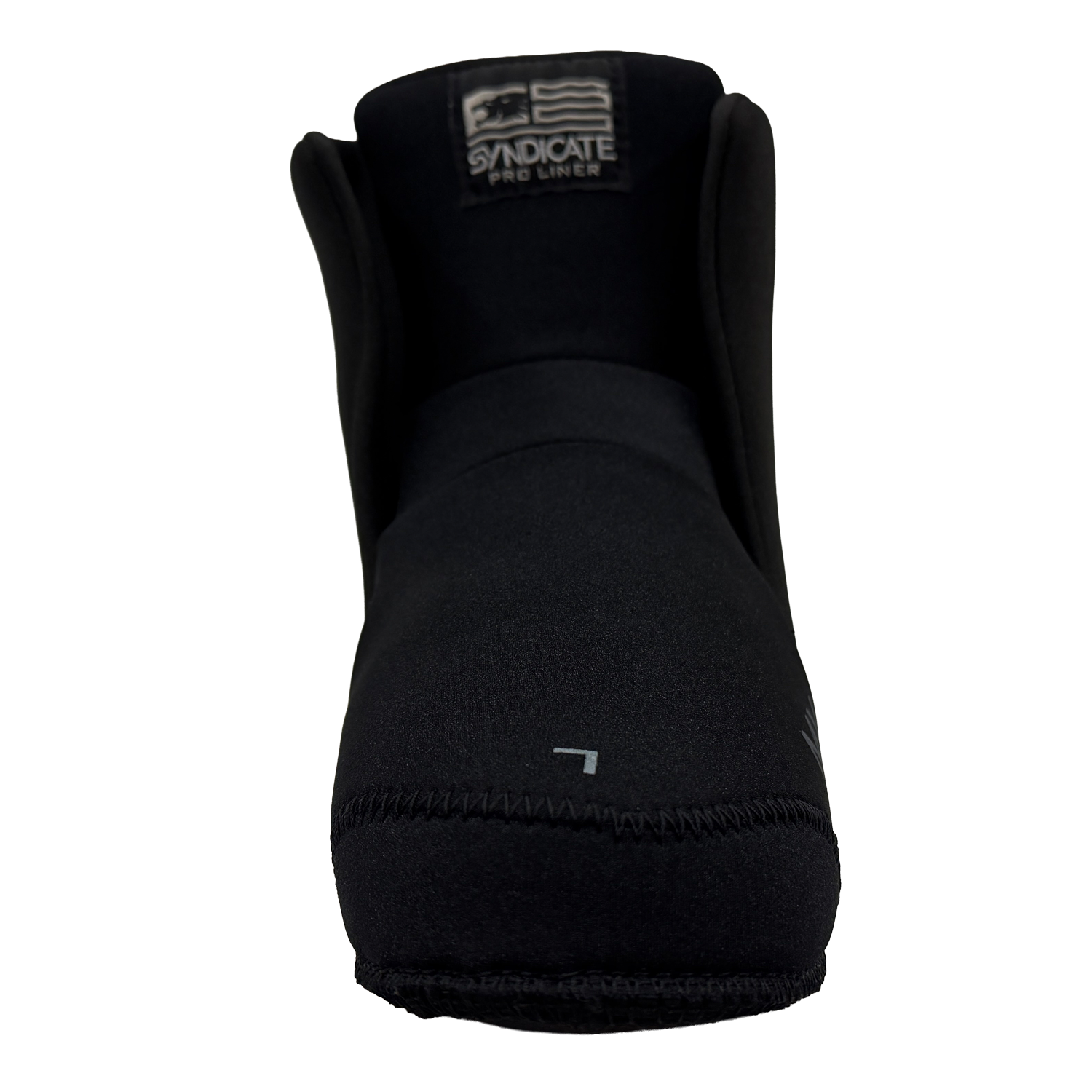 Front view of Syndicate Hardshell Liner in black neoprene with Syndicate Pro Liner tag.