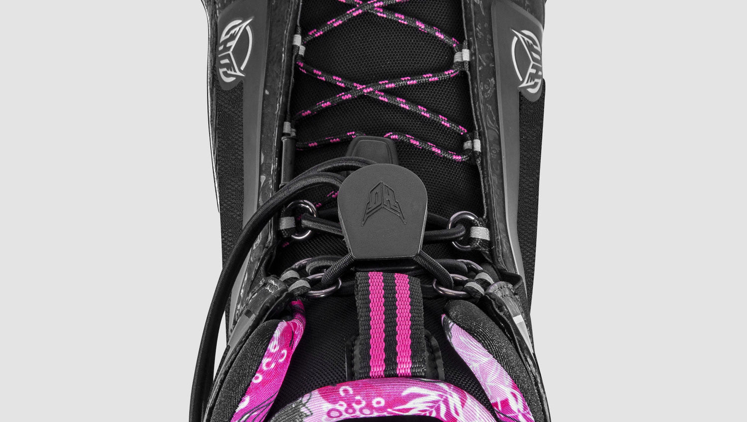 Close-up top view of Womens Stance 110 Front showing pink laces and bungee lace closure system.