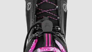 Close-up top view of Womens Stance 110 Front showing pink laces and bungee lace closure system.