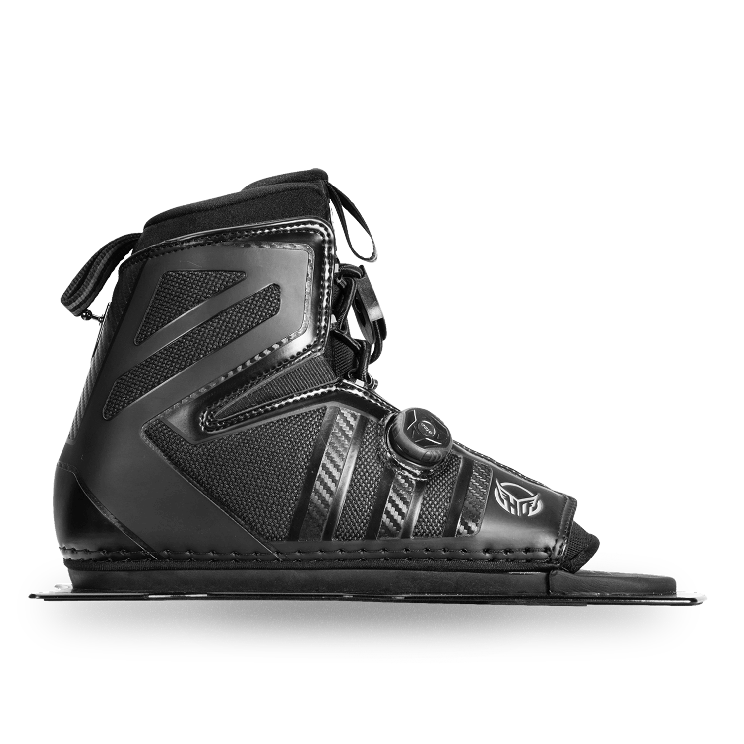 Side view of Stance 130 Front with ATOP in black with ATOP dial closure and carbon fiber accents.