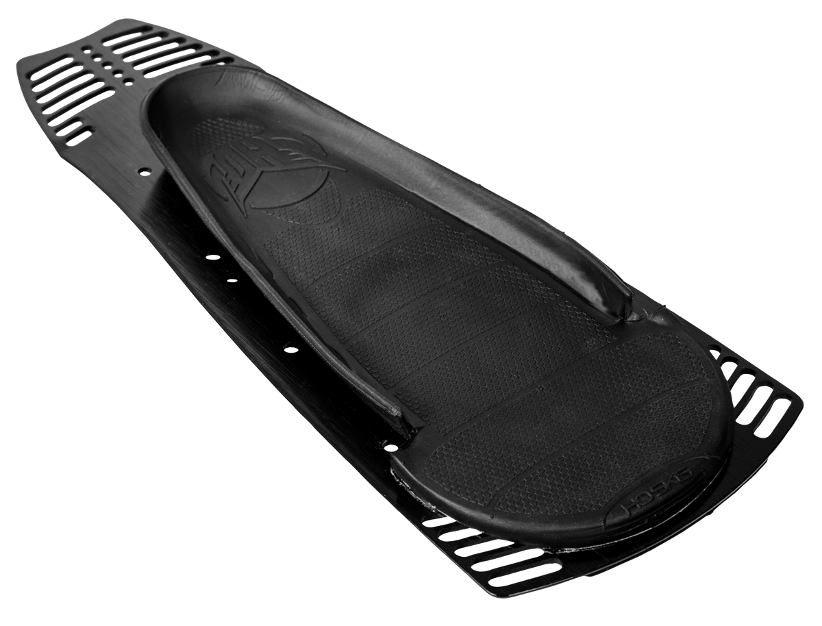 Angled view of Stance Boot Rear Plate with Footbed in black with vented frame and textured footbed.