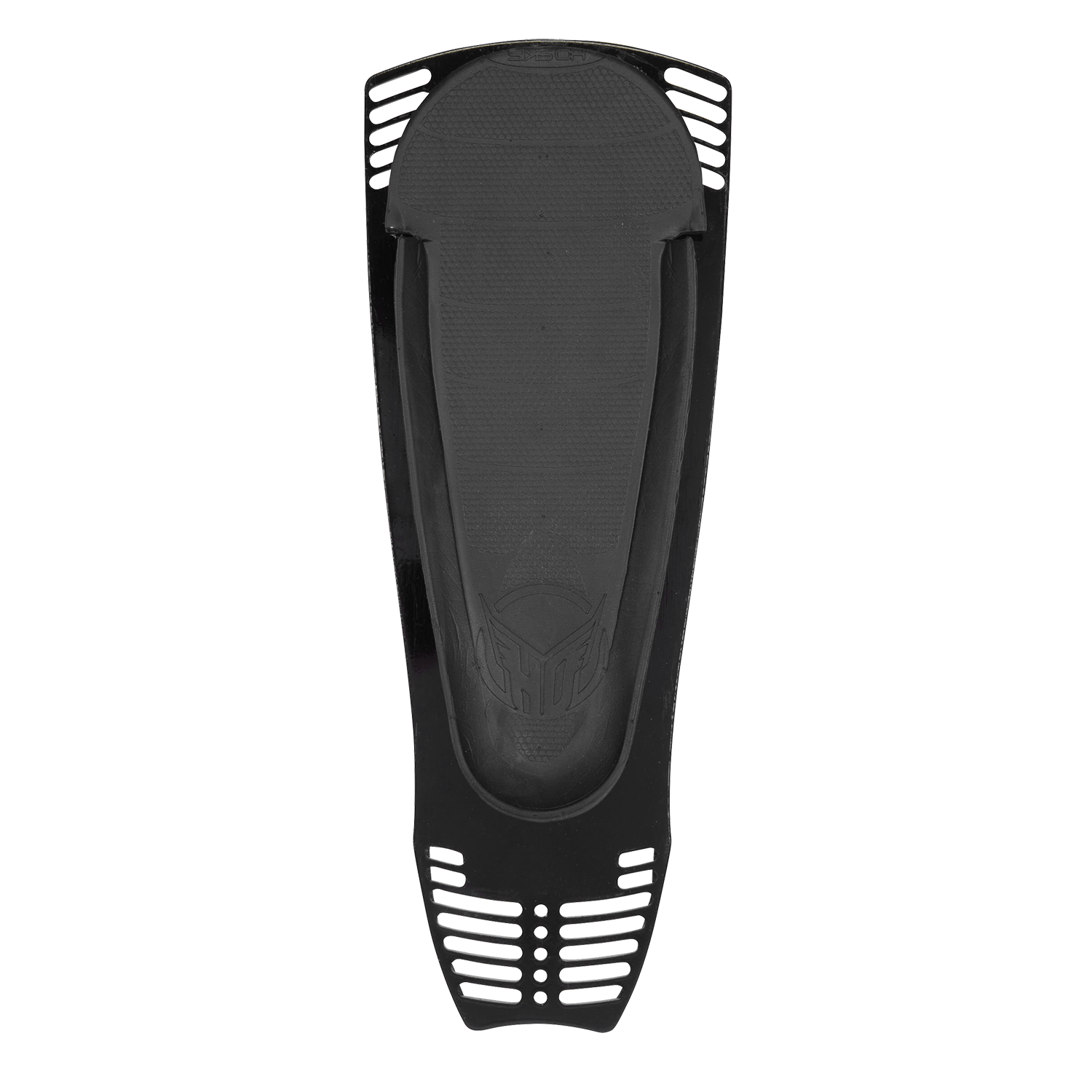 Top view of Stance Boot Rear Plate with Footbed in black showing vented frame and textured footbed.
