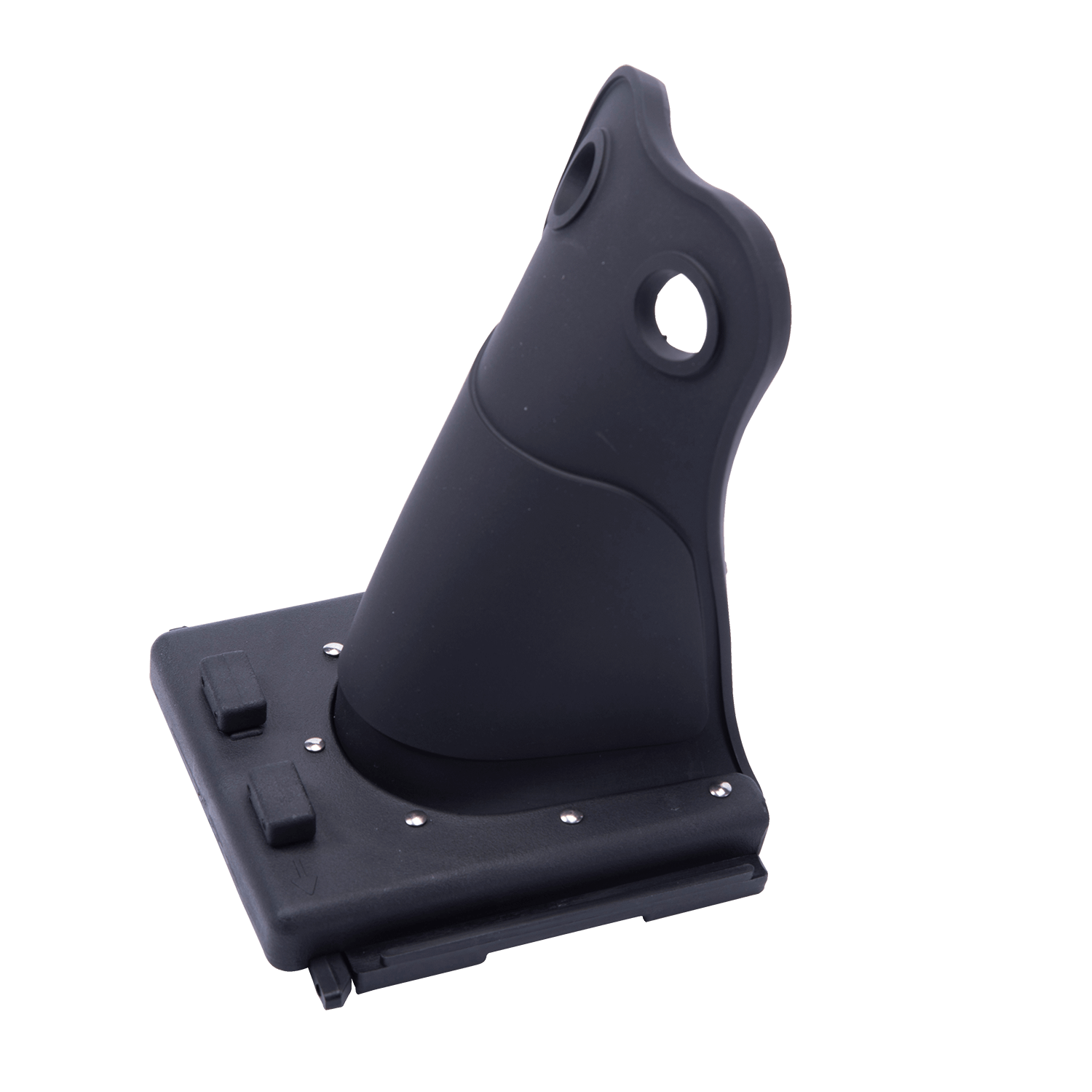 Angled view of Horseshoe Heel Rubber Adult in black showing heel cup and rubber base plate.