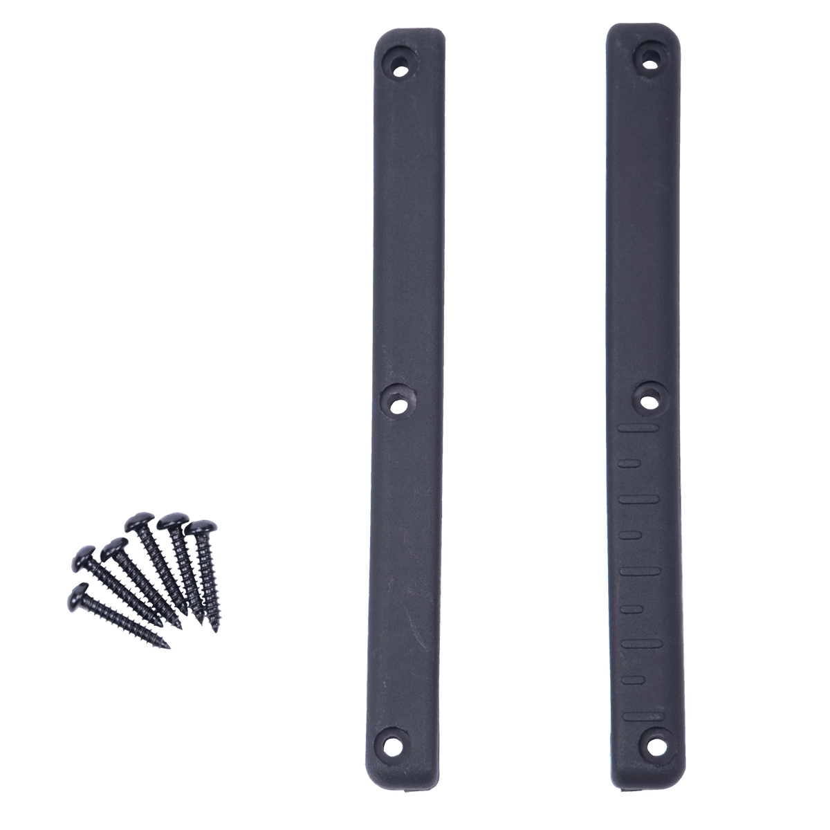 Top view of Horseshoe Heel Rubber Adult showing two gray mounting strips and six black screws.