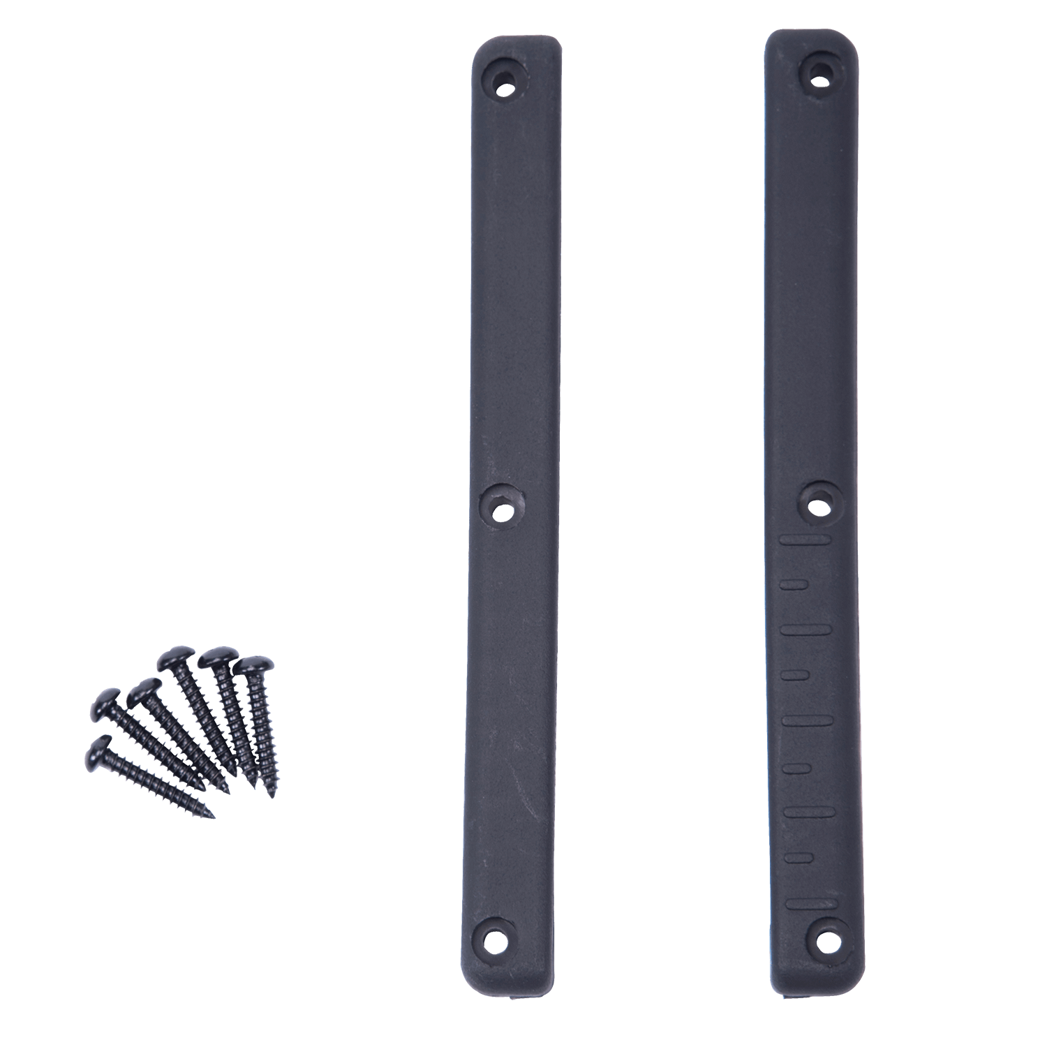 Top view of Horseshoe Heel Rubber Adult showing two gray mounting strips and six black screws.