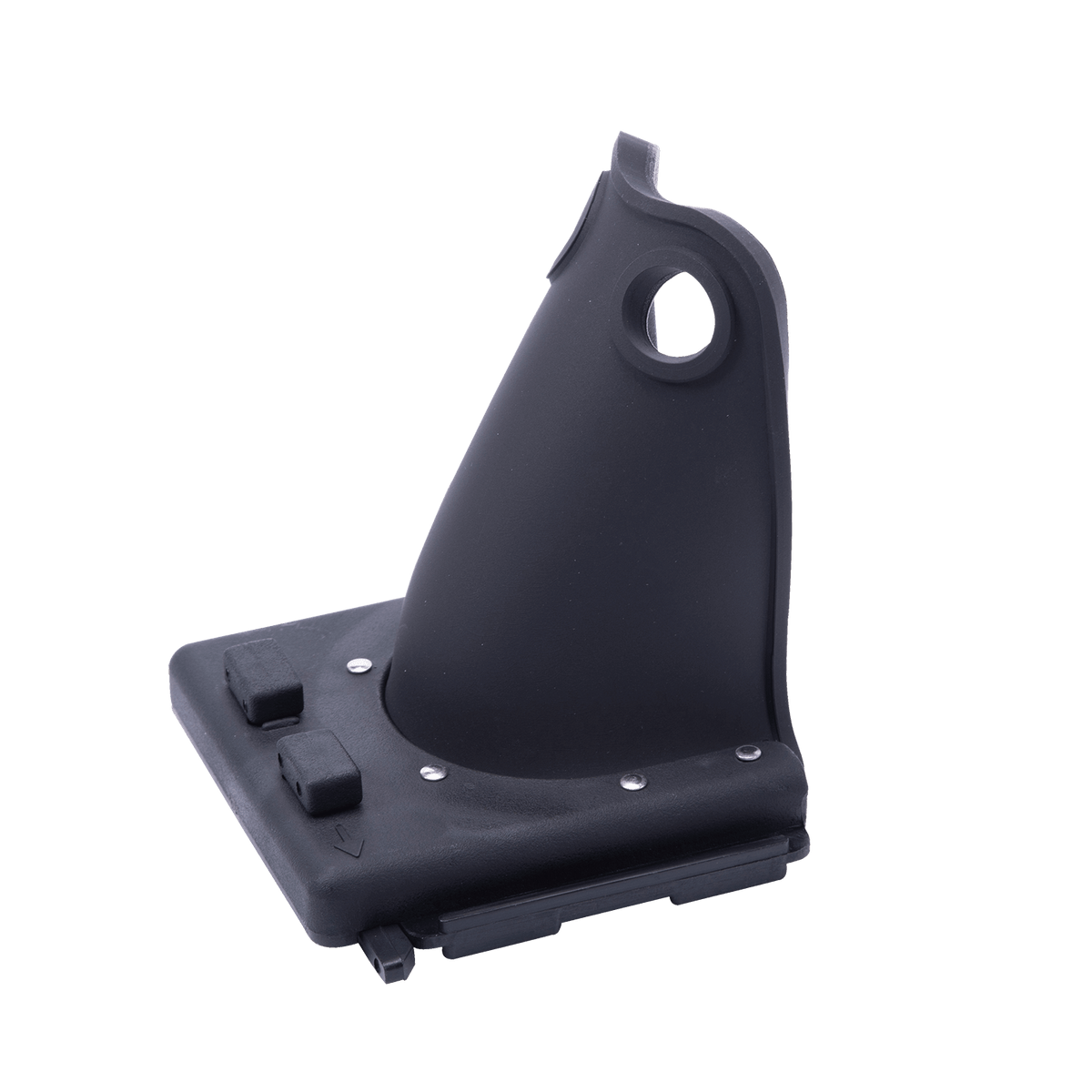 Angled view of Horseshoe Heel Rubber Child in black showing heel cup and rubber base plate.