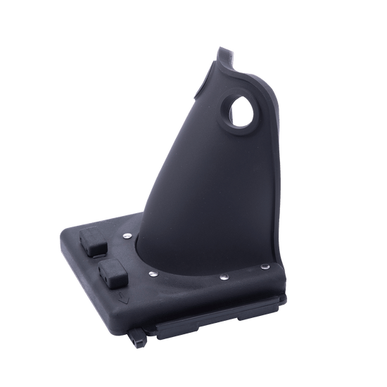 Angled view of Horseshoe Heel Rubber Child in black showing heel cup and rubber base plate.