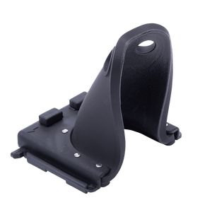 Angled rear view of Horseshoe Heel Rubber Child in black showing padded interior and base plate.