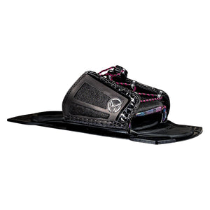 Angled view of Women's Stance 110 ARTP in black with pink lace closure, HO logo, and mounting plate.